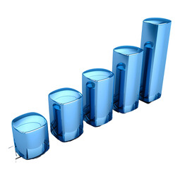 Glass growing bar graph icon 3D object on sky blue background High quality photo