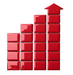 Glass growing bar graph icon 3D object on sky blue background High quality photo