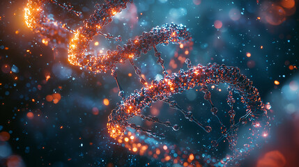 <Professional Stock Image: Futuristic Blue Glowing DNA Double Helix in Biotechnology and Genetic Research Visualization>