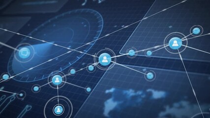 Network of connections and data processing animation over digital world map - Powered by Adobe