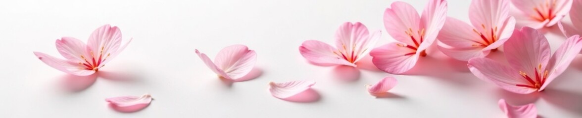 Obraz premium Delicate flower petals unfold on a crisp white surface, simplicity, floral, blooms