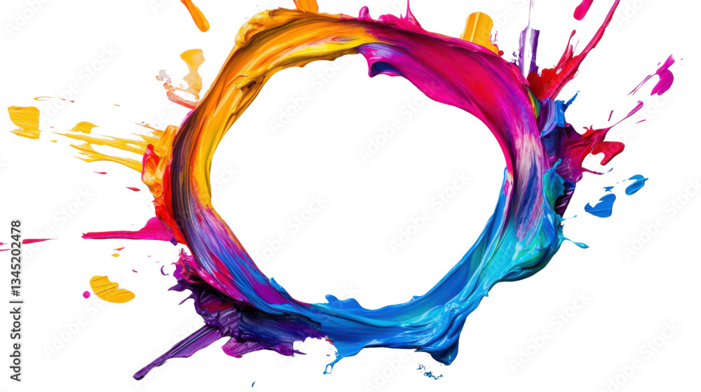 Poster colorful paint splashing in a circle on transparent background