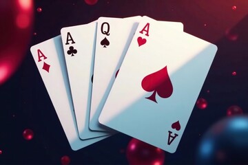 Four aces fanned out, showing card backs and faces , background, playing cards