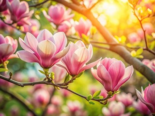 Fototapeta premium Aerial View of Pink Magnolia Blossoms in Full Bloom