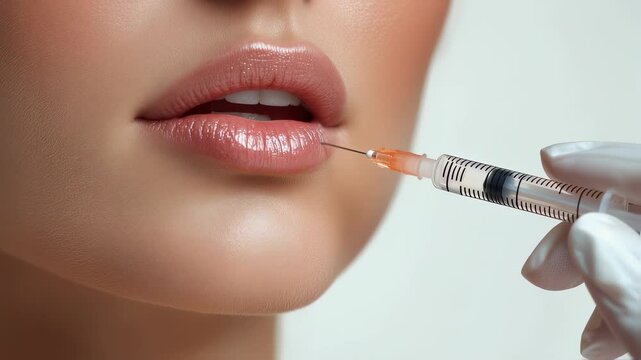 Lip enhancement procedure showcasing injection technique and results in a clinical setting for beauty transformation and confidence boost