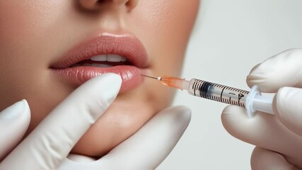Lip enhancement procedure showing a close-up of the injection process in a beauty clinic setting - Powered by Adobe