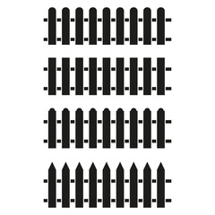 Fence pattern set. Black minimalist design. Straight and pointed tops. Vector collection shape.