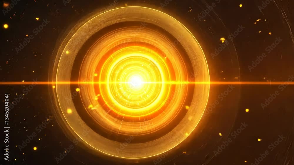Poster bright and mesmerizing glowing orb with concentric circles radiating light in a dark space setting