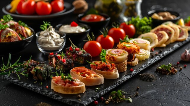 Elegant tray of assorted gourmet snacks showcasing catering service offerings for gatherings and events Generative AI