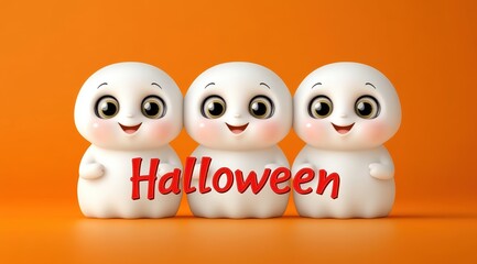 Obraz premium Cute halloween ghost figures on vibrant orange background