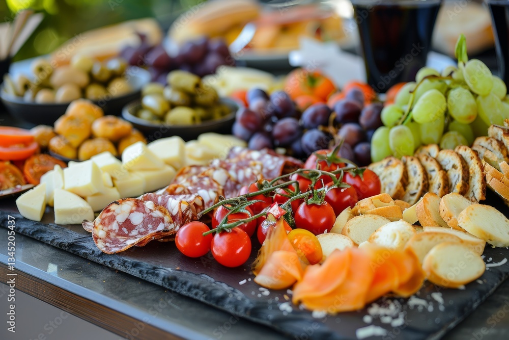 Poster delightful assortment of fresh snacks on a stylish tray perfect for catering and events generative a