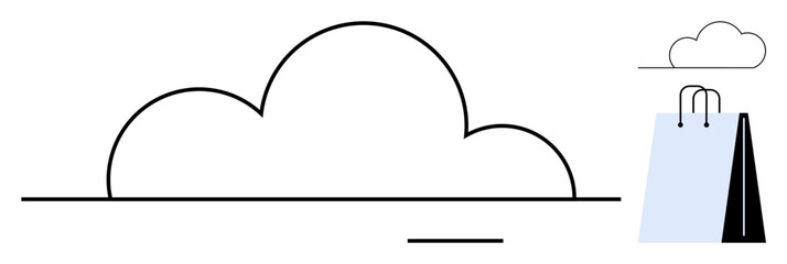 Stylized cloud connected with modern shopping bag highlights online shopping, cloud storage, e-commerce, and digital services. Ideal for retail, technology, sustainability, logistics, communication