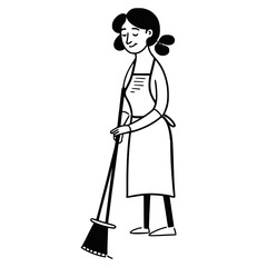 a mother is sweeping the floor notion style illustration