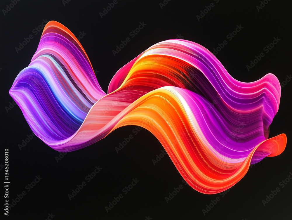 Poster abstract wave lines pattern dynamic colorful light flowing isolated on black background. concept of 