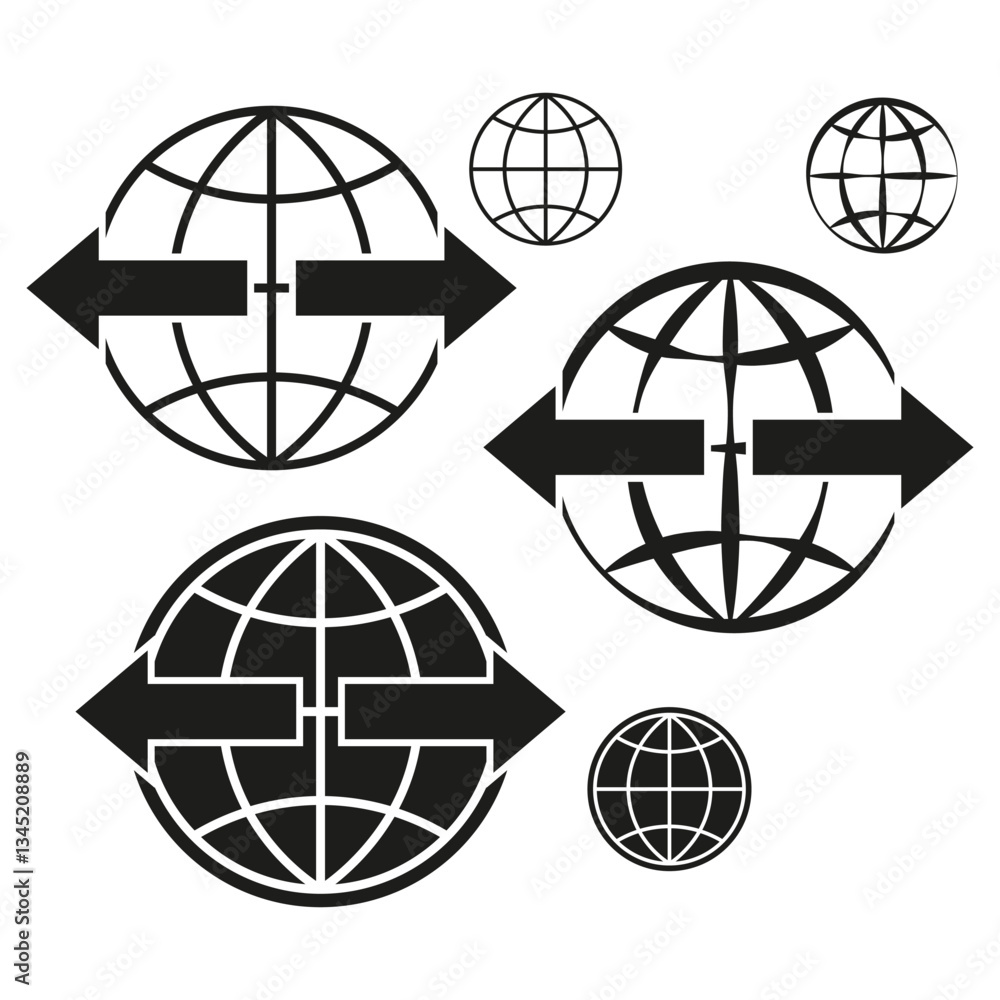 Aufkleber globe network icon. internet connection symbol. digital communication graphic. black and white vecto