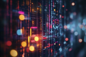 Obraz premium Abstract futuristic grid with glowing nodes and light trails, depicting high tech connectivity and data transfer