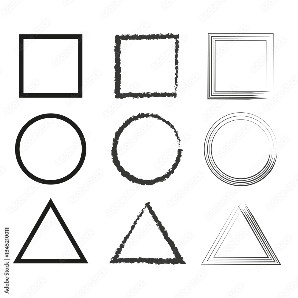 Poster geometric shape set. abstract square circle. artistic triangle elements. black white frame collectio