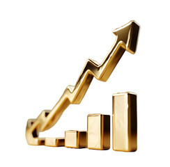 Business growing graph icon Gold colour 3D object High quality photo