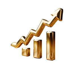 Business growing graph icon Gold colour 3D object High quality photo