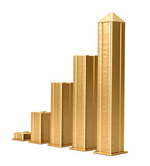Business growing graph icon Gold colour 3D object High quality photo