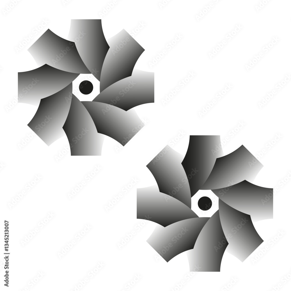 Aufkleber geometric propeller shape. abstract rotating form. black white contrast. symmetric dynamic design.