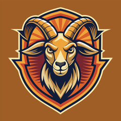 Obraz premium Vintage Horned Goat Emblem Vector Illustration for Design and Branding