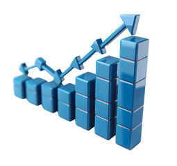 Business growing graph icon Blue colour 3D object on white background High quality photo