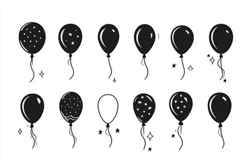Collection of black and white balloon vector graphics