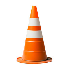 Orange traffic cone for traffic control, on a transparent background