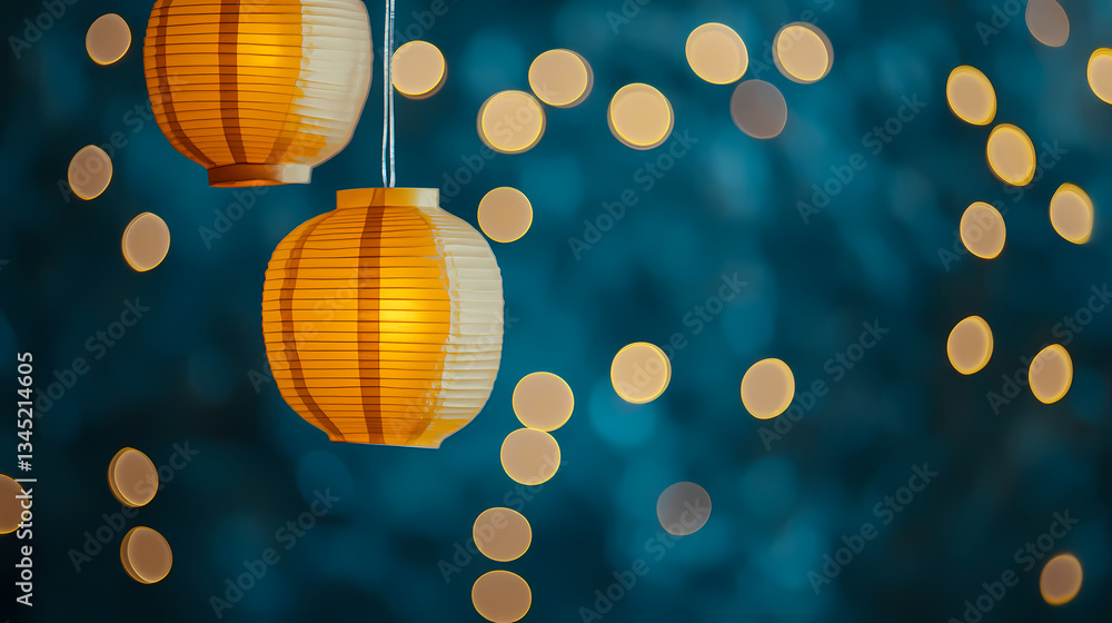 Poster enchanting lanterns: illuminated paper lanterns casting a warm, inviting glow against a backdrop of 