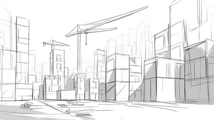 Architectural sketch of city construction site