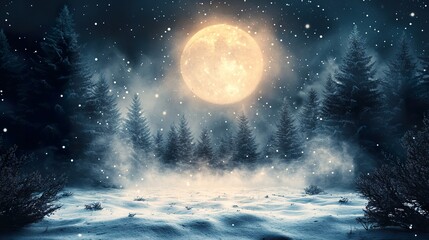 A beautiful night scene featuring a large bright moon