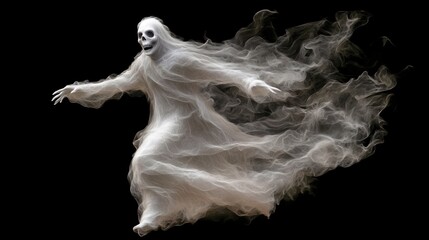 Ethereal ghostly figure floating in dark mystical atmosphere