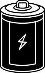 Battery Icon with Lightning Bolt Symbol in Black and White, Energy Power Source for Devices