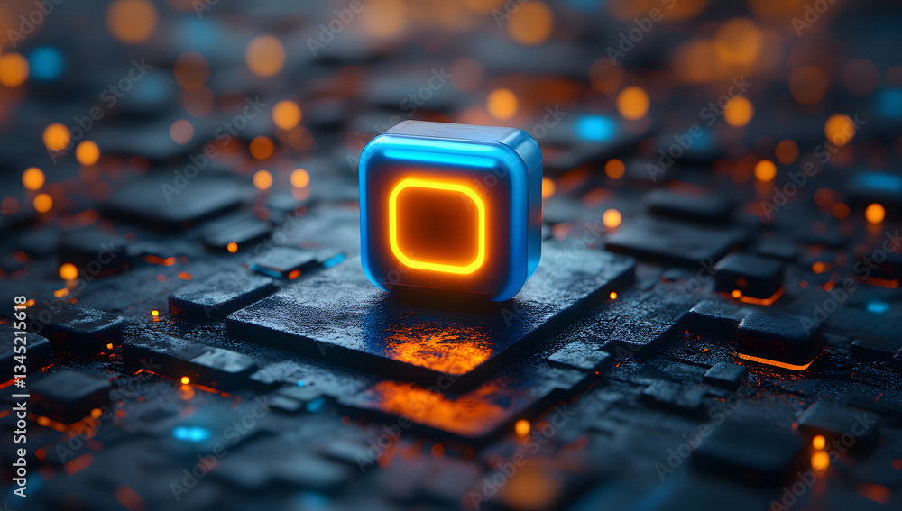 Aufkleber futuristic neon square button abstract 3d render design