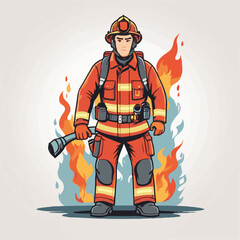 fireman, safety, emergency, firefighter, danger, rescue, fire, man, fighter, uniform, equipment, protection, helmet, service, flame, burn, water, profession, extinguisher, vector, red, hose, backgroun