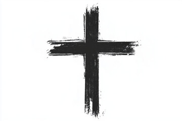 A black brushstroke cross on a stark white background
