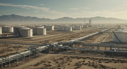 Obraz premium Aerial View Of An Industrial Complex In A Desert Landscape