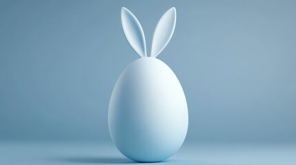 Obraz premium Pastel Blue Easter Egg with Bunny Ears - Minimalist Design