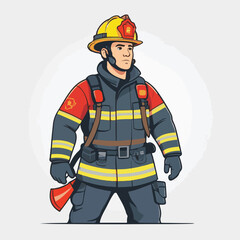 fireman, safety, emergency, firefighter, danger, rescue, fire, man, fighter, uniform, equipment, protection, helmet, service, flame, burn, water, profession, extinguisher, vector, red, hose, backgroun