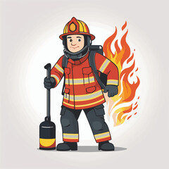 fireman, safety, emergency, firefighter, danger, rescue, fire, man, fighter, uniform, equipment, protection, helmet, service, flame, burn, water, profession, extinguisher, vector, red, hose, backgroun