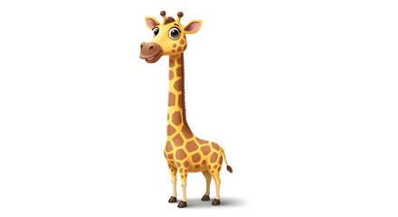 Obraz premium Cute cartoon giraffe with a friendly smile on a white background.