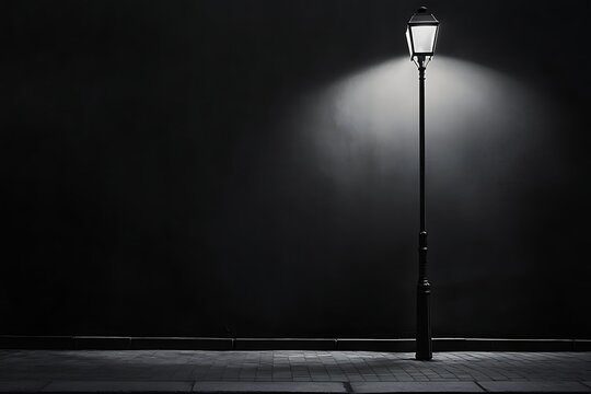 Fototapeta Solitary Lamppost Illuminating a Dark Night Street