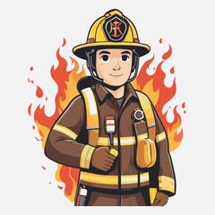 fireman, safety, emergency, firefighter, danger, rescue, fire, man, fighter, uniform, equipment, protection, helmet, service, flame, burn, water, profession, extinguisher, vector, red, hose, backgroun