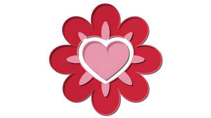 Red flower with a pink heart stylized vector graphic