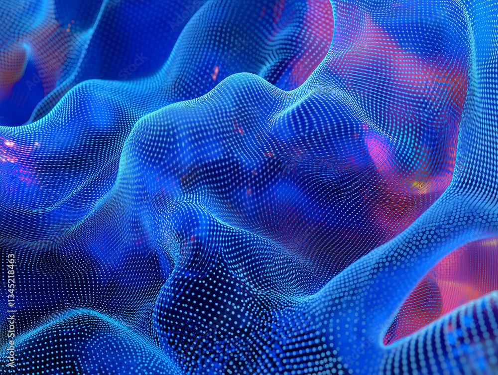 Fototapete 3d rendering. Abstract blue background of points. Cyber particles. Big data stream. Abstract technology stream background. Digital dynamic wave of dots. Network connection structure. Futuristic.