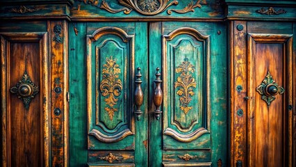 Antique Armoire Closet Details: Macro Photography of Vintage Wood Grain