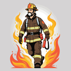 fireman, safety, emergency, firefighter, danger, rescue, fire, man, fighter, uniform, equipment, protection, helmet, service, flame, burn, water, profession, extinguisher, vector, red, hose, backgroun