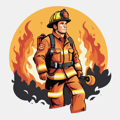 fireman, safety, emergency, firefighter, danger, rescue, fire, man, fighter, uniform, equipment, protection, helmet, service, flame, burn, water, profession, extinguisher, vector, red, hose, backgroun