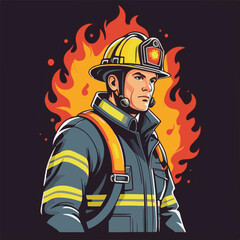 fireman, safety, emergency, firefighter, danger, rescue, fire, man, fighter, uniform, equipment, protection, helmet, service, flame, burn, water, profession, extinguisher, vector, red, hose, backgroun